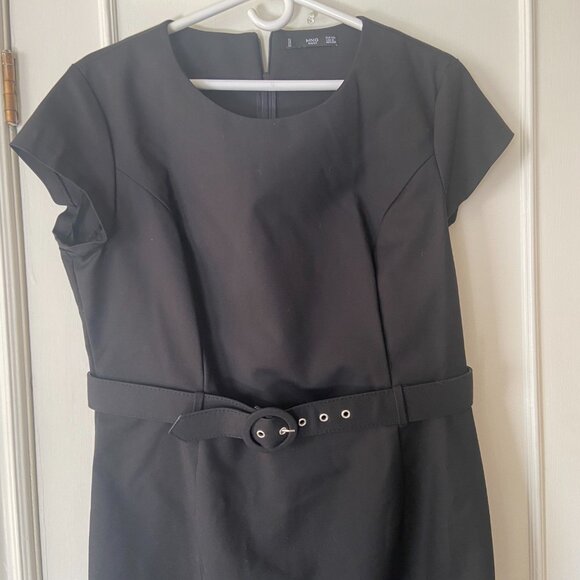 Mango - Belted Black Knee length dress - Size 12 - Picture 2 of 10